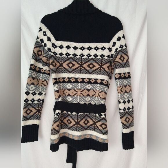 Old Navy Knit Cardigan Tan Black Aztec Southwest Cotton Lambs Wool Blend - Picture 9 of 10